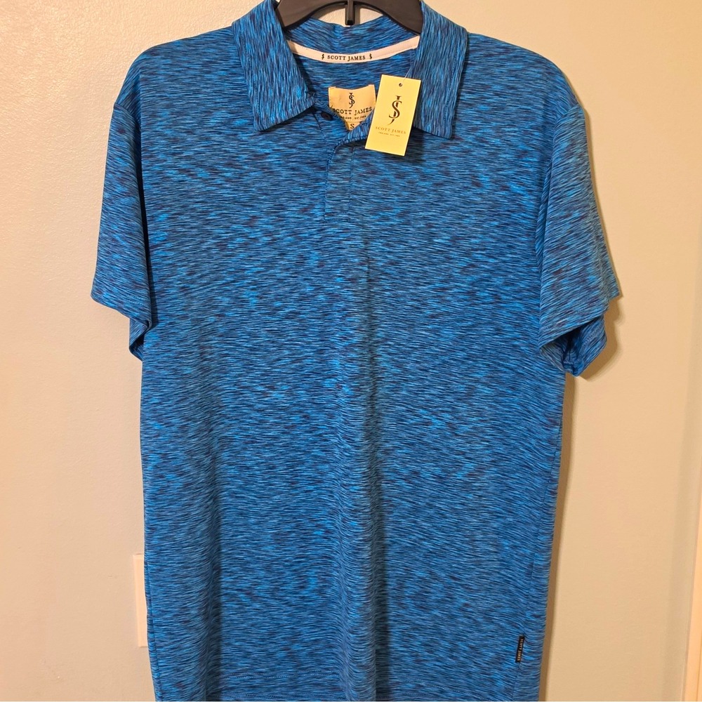 Scott James Men's Short Sleeve Stretch Polo Shirt, Blue Heathered, Size S #85